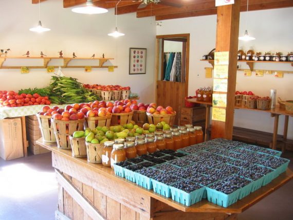 Market tables full of produce